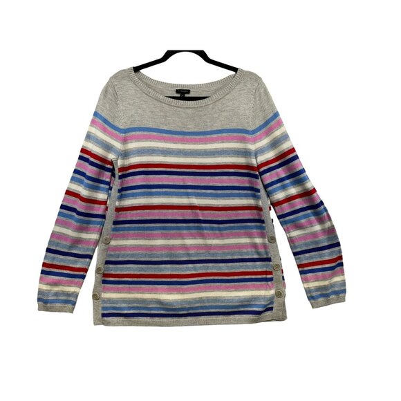 Talbots Womens Striped Button-Detail Sweater Medium Gray Pink Blue - Picture 1 of 12